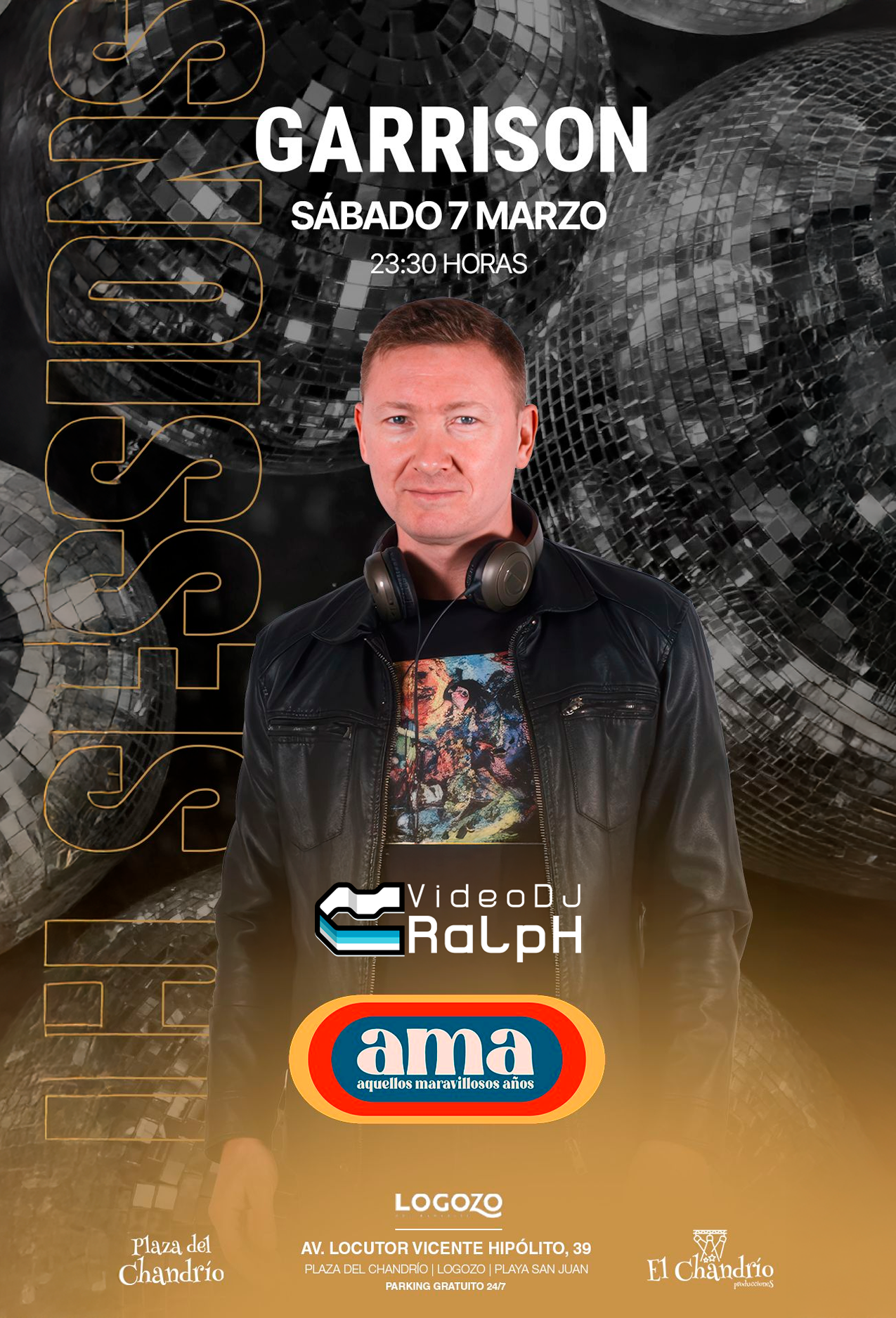Cartel promocional del evento Garrison con VideoDJ RaLpH en Plaza del Chandrio.