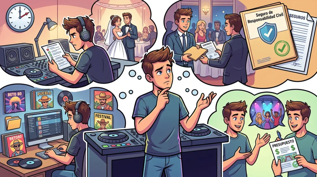 Ilustración de DJ planificando y organizando eventos musicales