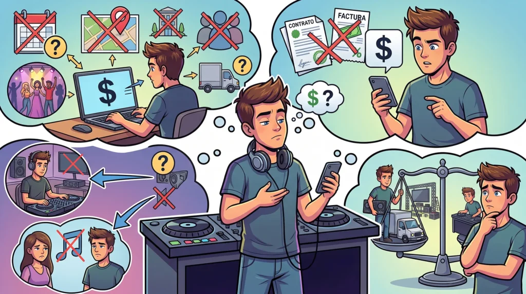 Ilustración de DJ considerando costos y logística de eventos